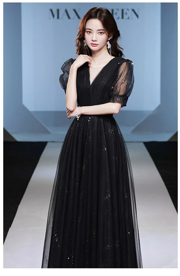 ドレス 大人 ピアノ発表会 ドレス ブラック 黒 演奏会 結婚式 袖付き フェミニン 大きいサイズ 小さいサイズ パーティードレス ロングドレス 袖あり お呼ばれ 20代 30代 可愛い bi131z