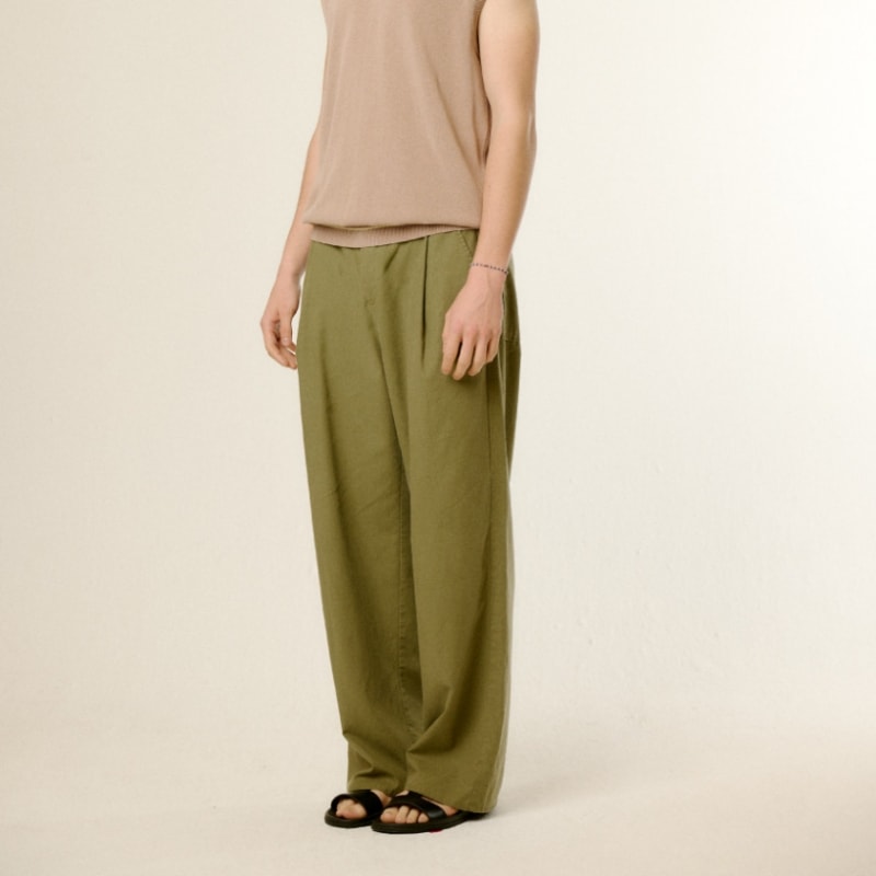 FREIリネンワンワンワイドパンツ（KHAKI）