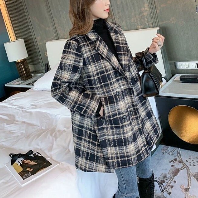 レディース 上着 コート アウター 美シルエット チェスターコート ミドル丈 ラペルネック チェック柄 インスタ映え 可愛い かわいい 韓国 かっこいい カジュアル 大人 上品 シンプル lout04