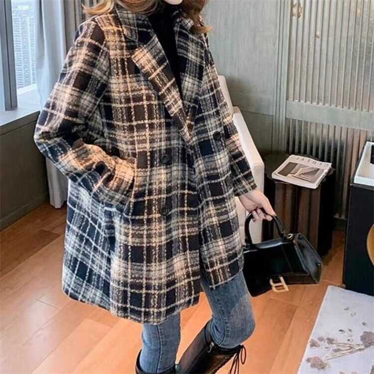 レディース 上着 コート アウター 美シルエット チェスターコート ミドル丈 ラペルネック チェック柄 インスタ映え 可愛い かわいい 韓国 かっこいい カジュアル 大人 上品 シンプル lout04