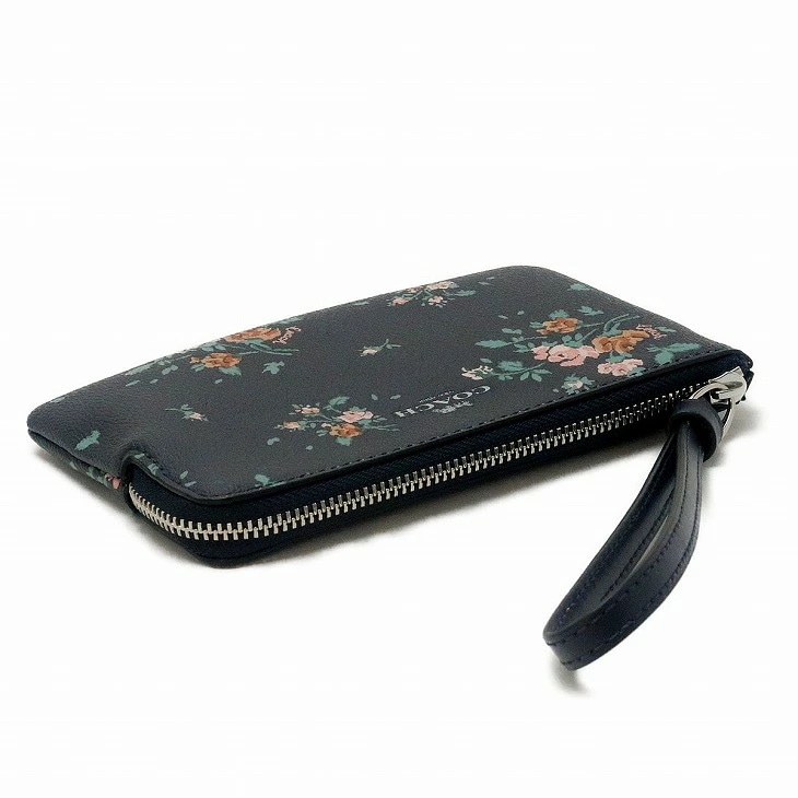 ポーチ レディース 財布 スマホケース リストレット レザー 花柄 黒 ピンク 91781SVF23 ポーチ レディース 財布 スマホケース リストレット レザー 花柄 黒 ピンク 91781SVF23