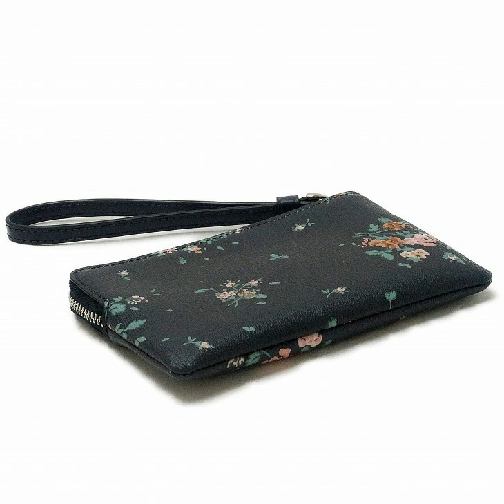 ポーチ レディース 財布 スマホケース リストレット レザー 花柄 黒 ピンク 91781SVF23 ポーチ レディース 財布 スマホケース リストレット レザー 花柄 黒 ピンク 91781SVF23