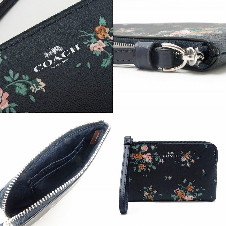 ポーチ レディース 財布 スマホケース リストレット レザー 花柄 黒 ピンク 91781SVF23 ポーチ レディース 財布 スマホケース リストレット レザー 花柄 黒 ピンク 91781SVF23