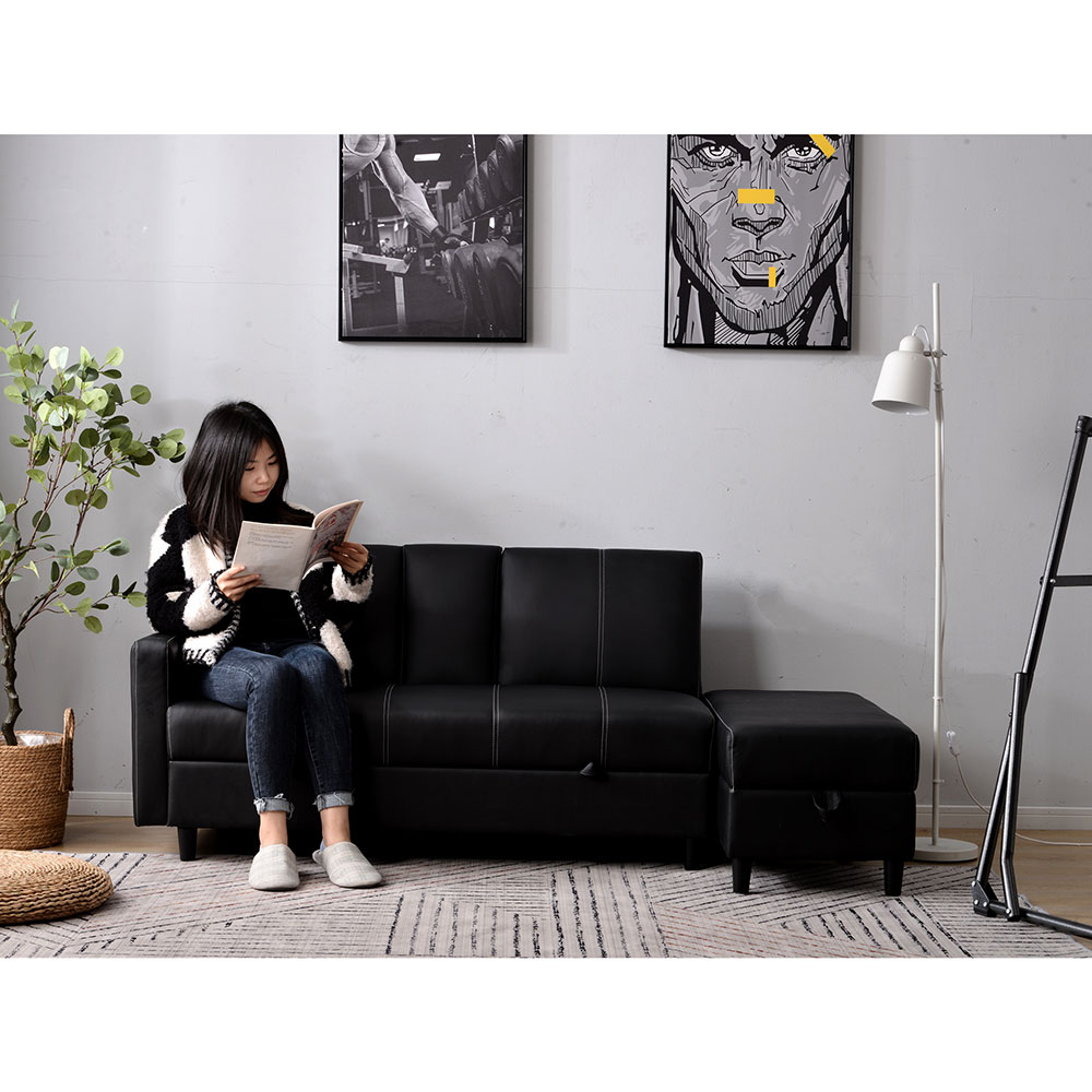 ソファー 3人掛け多機能ソファベッド 収納機能 引き出し オットマン【ブラック】 ソファー 3人掛け ソファ 多機能ソファベッド 収納機能 引き出し