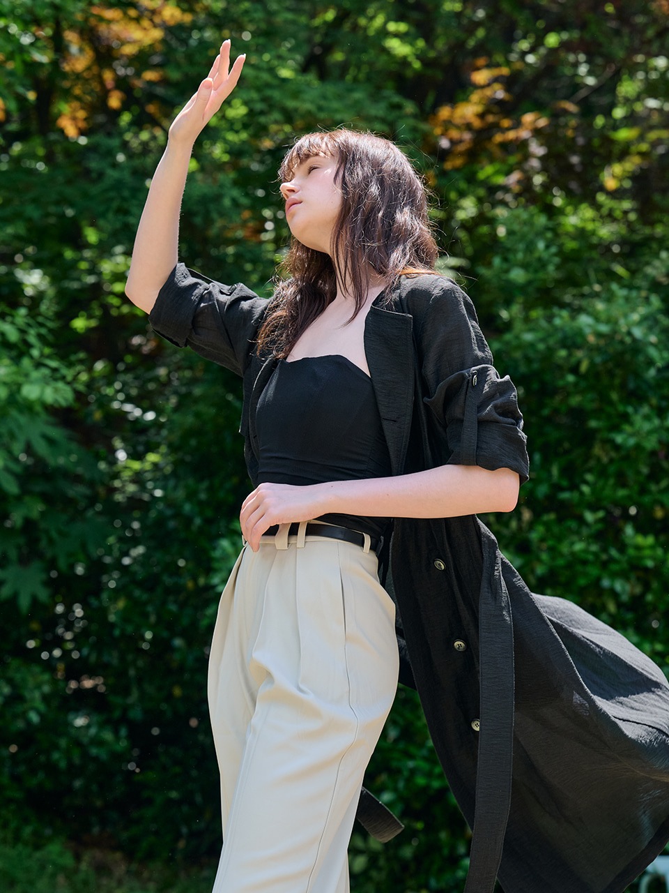 ホットサマーリネンブレンディングハイウエストトレンチドレス_ANTHRACITE-BLCAKアントラサイトブラック ホットサマーリネンブレンディングハイウエストトレンチドレス_ANTHRACITE-BLCAKアントラサイトブラック