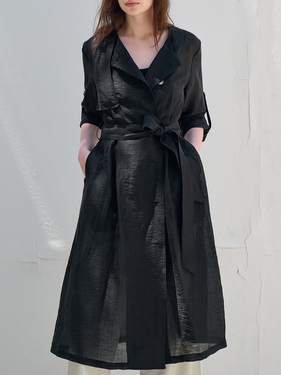 ホットサマーリネンブレンディングハイウエストトレンチドレス_ANTHRACITE-BLCAKアントラサイトブラック ホットサマーリネンブレンディングハイウエストトレンチドレス_ANTHRACITE-BLCAKアントラサイトブラック