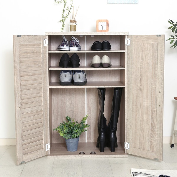 下駄箱 木製 ルーバー ミラー付き 幅60cm 組立品 幅60 シューズラック シューズボックス 玄関収納 靴 収納 靴箱 靴入れ 脚付き クツ 通気性 チェスト ラック シンプル スリム