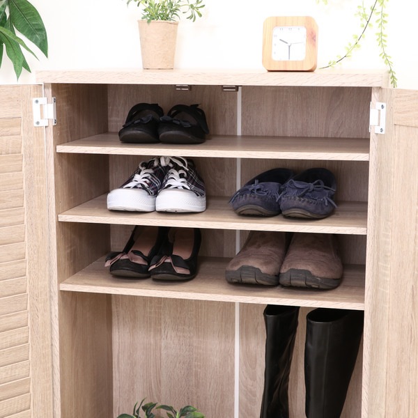 下駄箱 木製 ルーバー ミラー付き 幅60cm 組立品 幅60 シューズラック シューズボックス 玄関収納 靴 収納 靴箱 靴入れ 脚付き クツ 通気性 チェスト ラック シンプル スリム