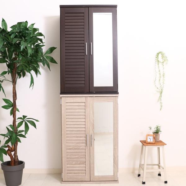 下駄箱 木製 ルーバー ミラー付き 幅60cm 組立品 幅60 シューズラック シューズボックス 玄関収納 靴 収納 靴箱 靴入れ 脚付き クツ 通気性 チェスト ラック シンプル スリム