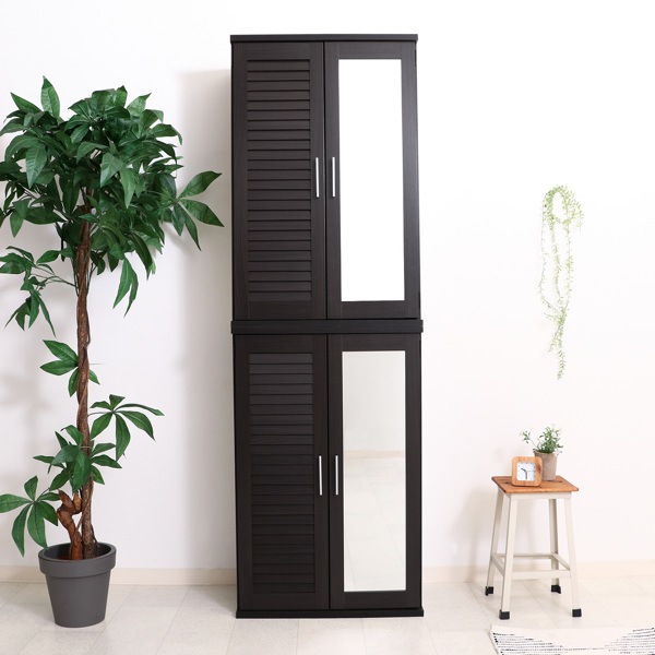 下駄箱 木製 ルーバー ミラー付き 幅60cm 組立品 幅60 シューズラック シューズボックス 玄関収納 靴 収納 靴箱 靴入れ 脚付き クツ 通気性 チェスト ラック シンプル スリム