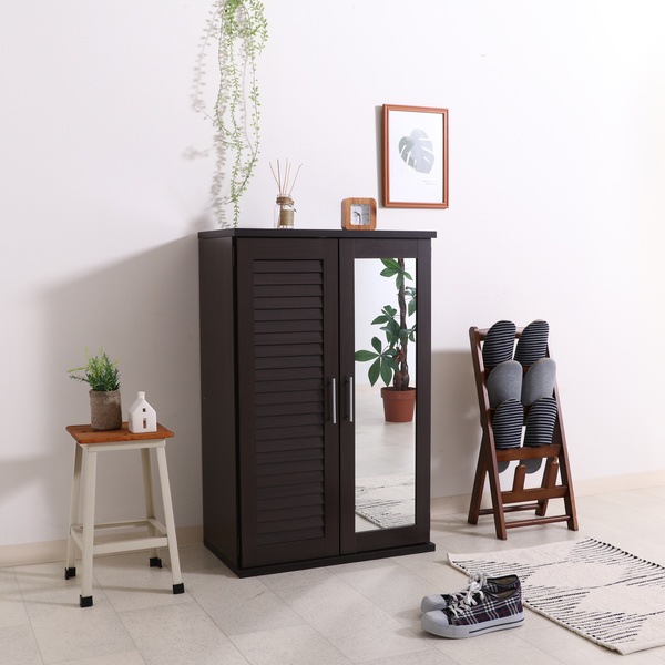 下駄箱 木製 ルーバー ミラー付き 幅60cm 組立品 幅60 シューズラック シューズボックス 玄関収納 靴 収納 靴箱 靴入れ 脚付き クツ 通気性 チェスト ラック シンプル スリム