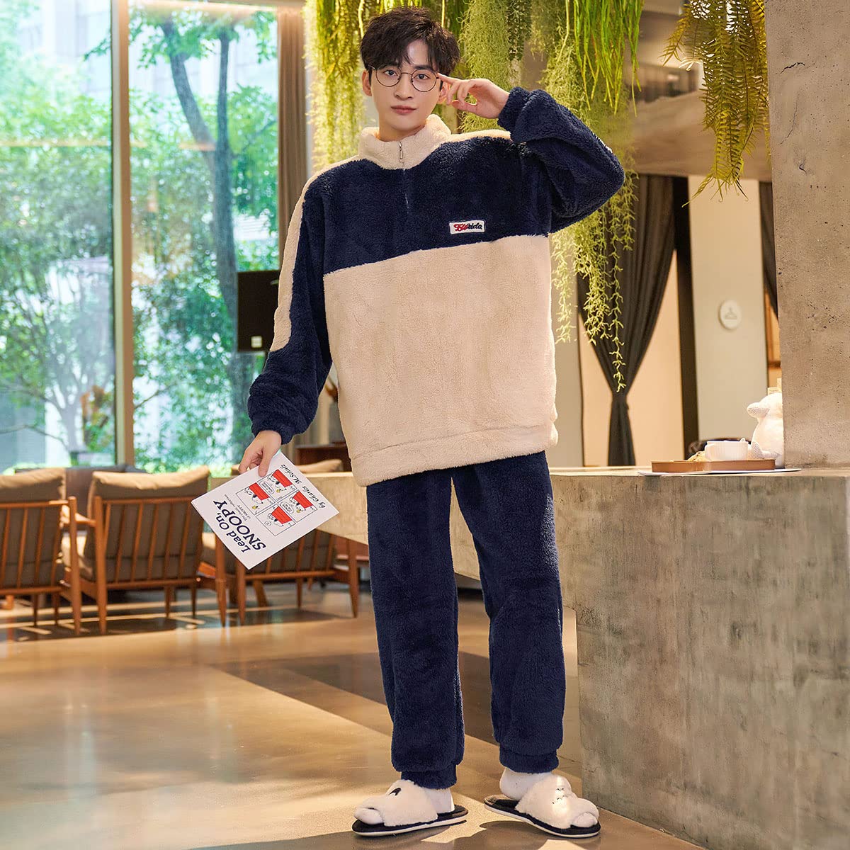[D.IIZOO] 起毛 長袖 もこもこ パジャマ メンズ 冬 上下セット ルームウェア 暖かい 防寒 部屋着 冬用 パジャマ ハーフジッパー フリース あったか ファッション カジュアル おしゃれ pattayablatt.com