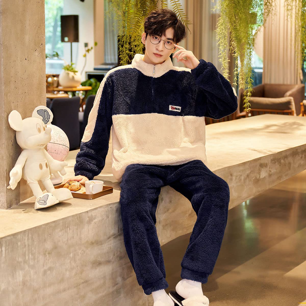 [D.IIZOO] 起毛 長袖 もこもこ パジャマ メンズ 冬 上下セット ルームウェア 暖かい 防寒 部屋着 冬用 パジャマ ハーフジッパー フリース あったか ファッション カジュアル おしゃれ pattayablatt.com
