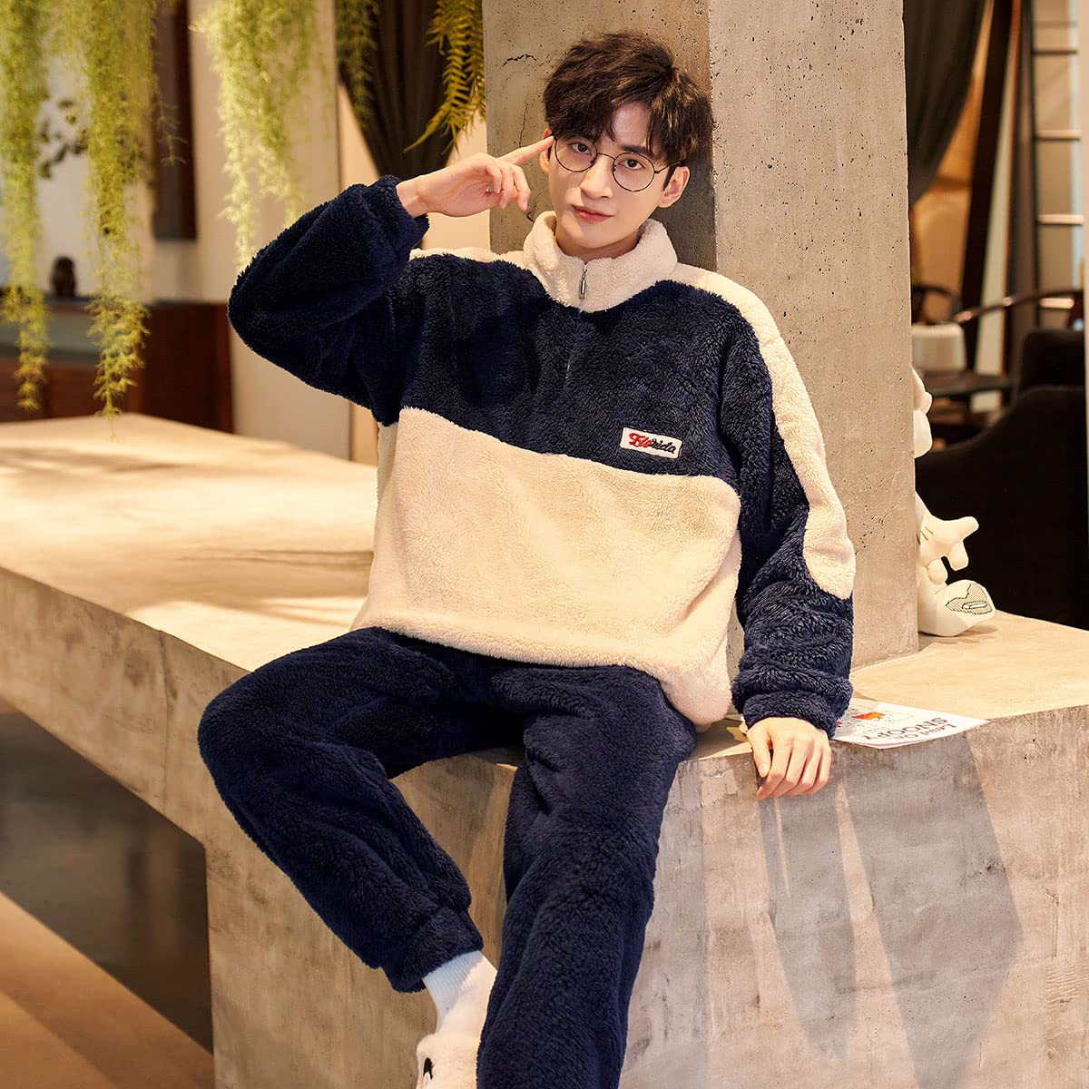 [D.IIZOO] 起毛 長袖 もこもこ パジャマ メンズ 冬 上下セット ルームウェア 暖かい 防寒 部屋着 冬用 パジャマ ハーフジッパー フリース あったか ファッション カジュアル おしゃれ pattayablatt.com