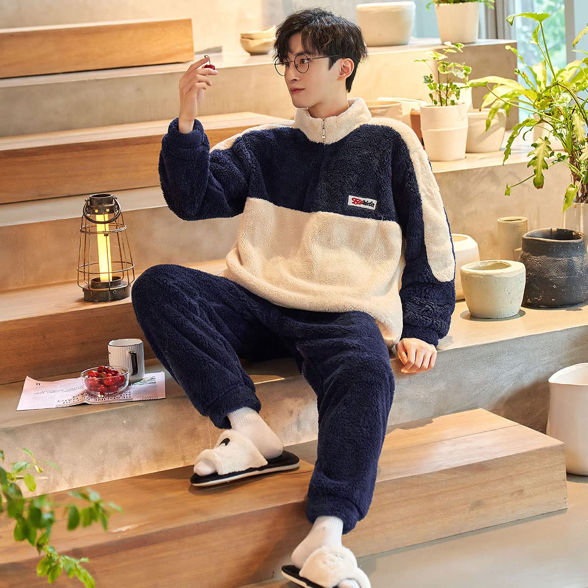 [D.IIZOO] 起毛 長袖 もこもこ パジャマ メンズ 冬 上下セット ルームウェア 暖かい 防寒 部屋着 冬用 パジャマ ハーフジッパー フリース あったか ファッション カジュアル おしゃれ pattayablatt.com