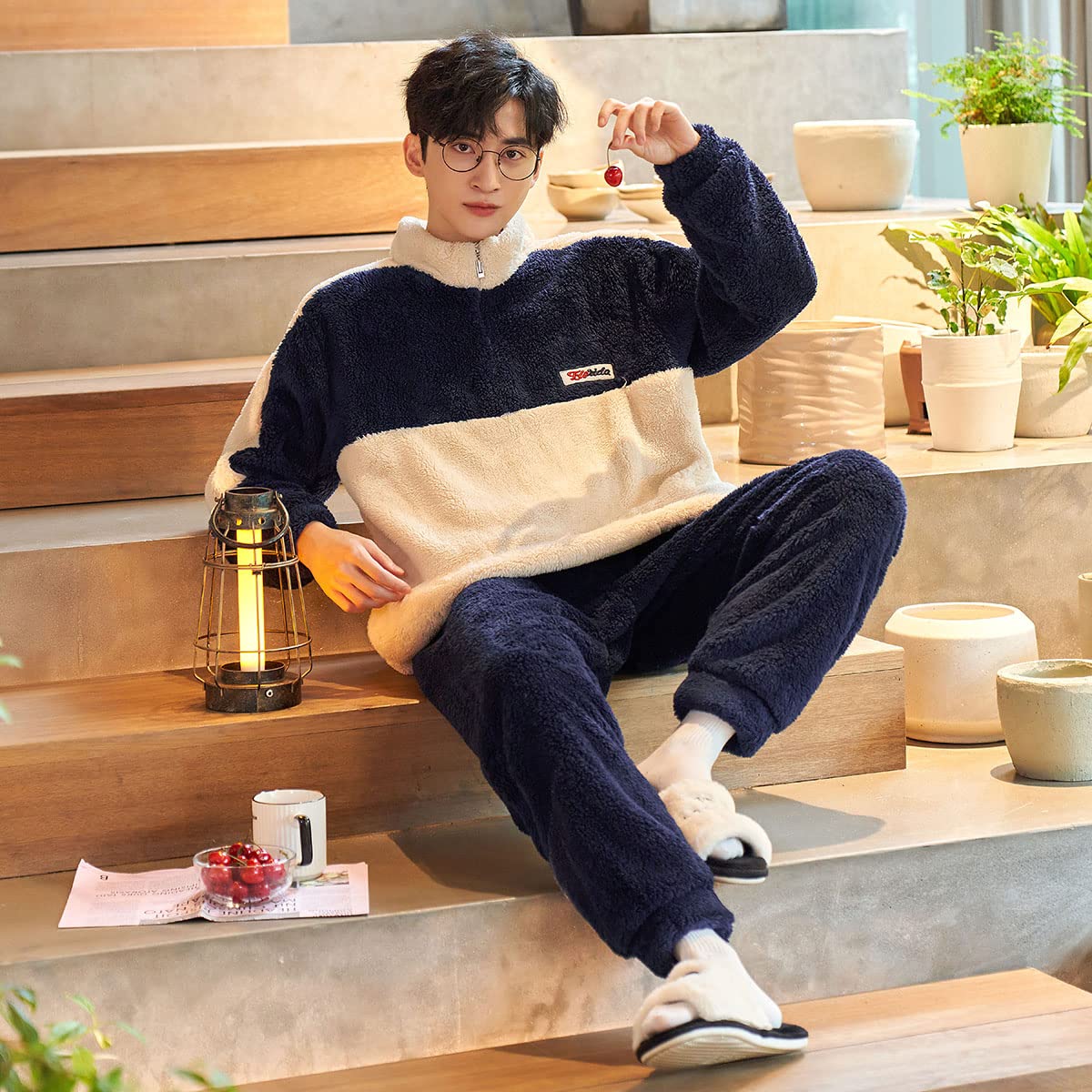 [D.IIZOO] 起毛 長袖 もこもこ パジャマ メンズ 冬 上下セット ルームウェア 暖かい 防寒 部屋着 冬用 パジャマ ハーフジッパー フリース あったか ファッション カジュアル おしゃれ pattayablatt.com