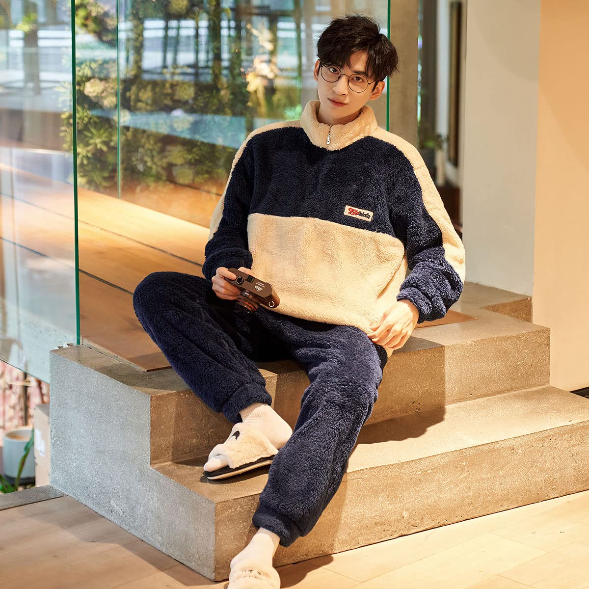 [D.IIZOO] 起毛 長袖 もこもこ パジャマ メンズ 冬 上下セット ルームウェア 暖かい 防寒 部屋着 冬用 パジャマ ハーフジッパー フリース あったか ファッション カジュアル おしゃれ pattayablatt.com