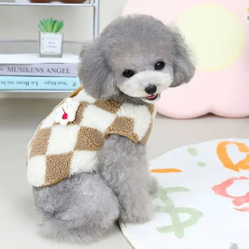 犬用のソフトフリースジャンプスーツ,子犬と子猫用のチェックウェア,コスチュームコート,ペット服,1個