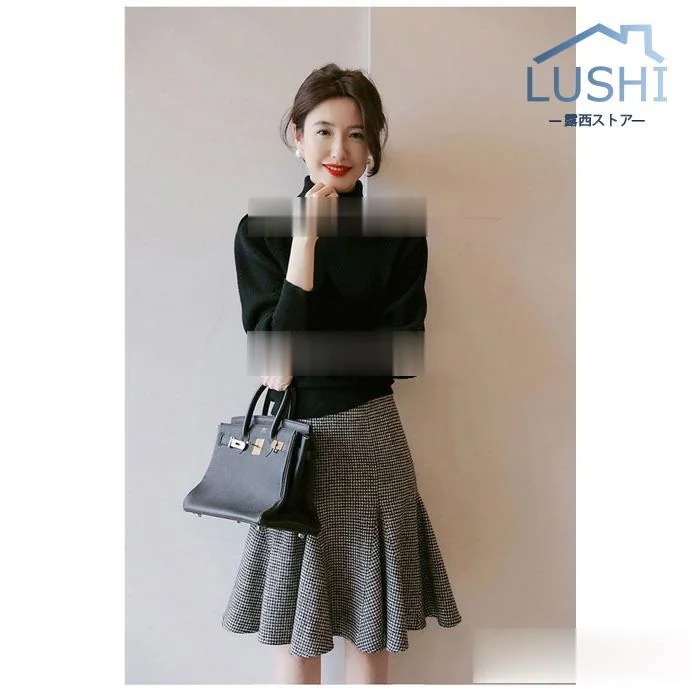 ニット セットアップ レディース 40代 秋冬 長袖 ニットトップス チェック柄マーメイドスカート オシャレセットアップ 韓国風 大人通勤 着痩せ 30代 50代