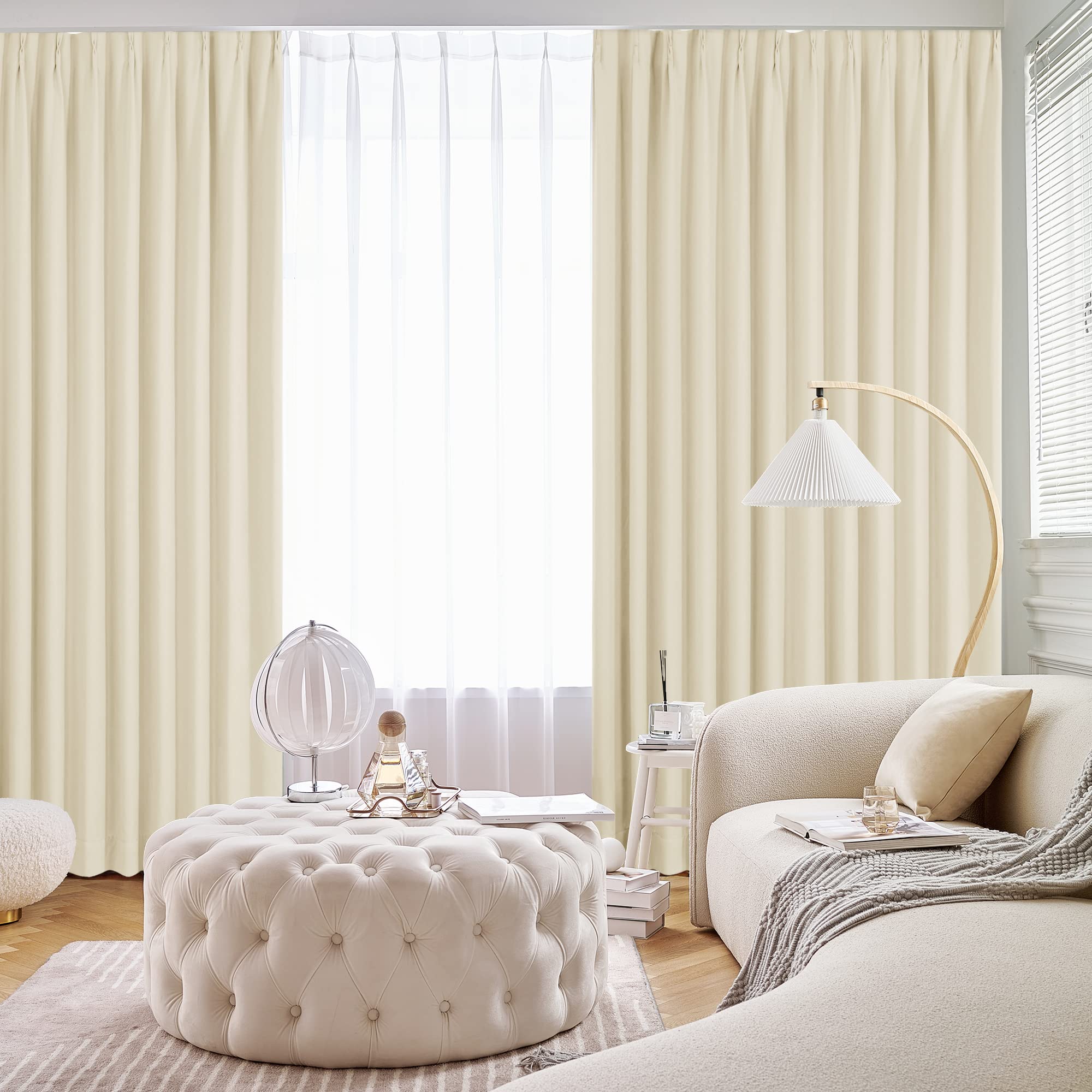 Deconovo 遮光カーテン 幅180cm丈200cm 2枚入 ドレープカーテン おしゃれ 仕切り 防寒 幅広い 形状記憶加工 北欧 UVカット 断熱 節電対策 昼夜目隠し ライトベージュ