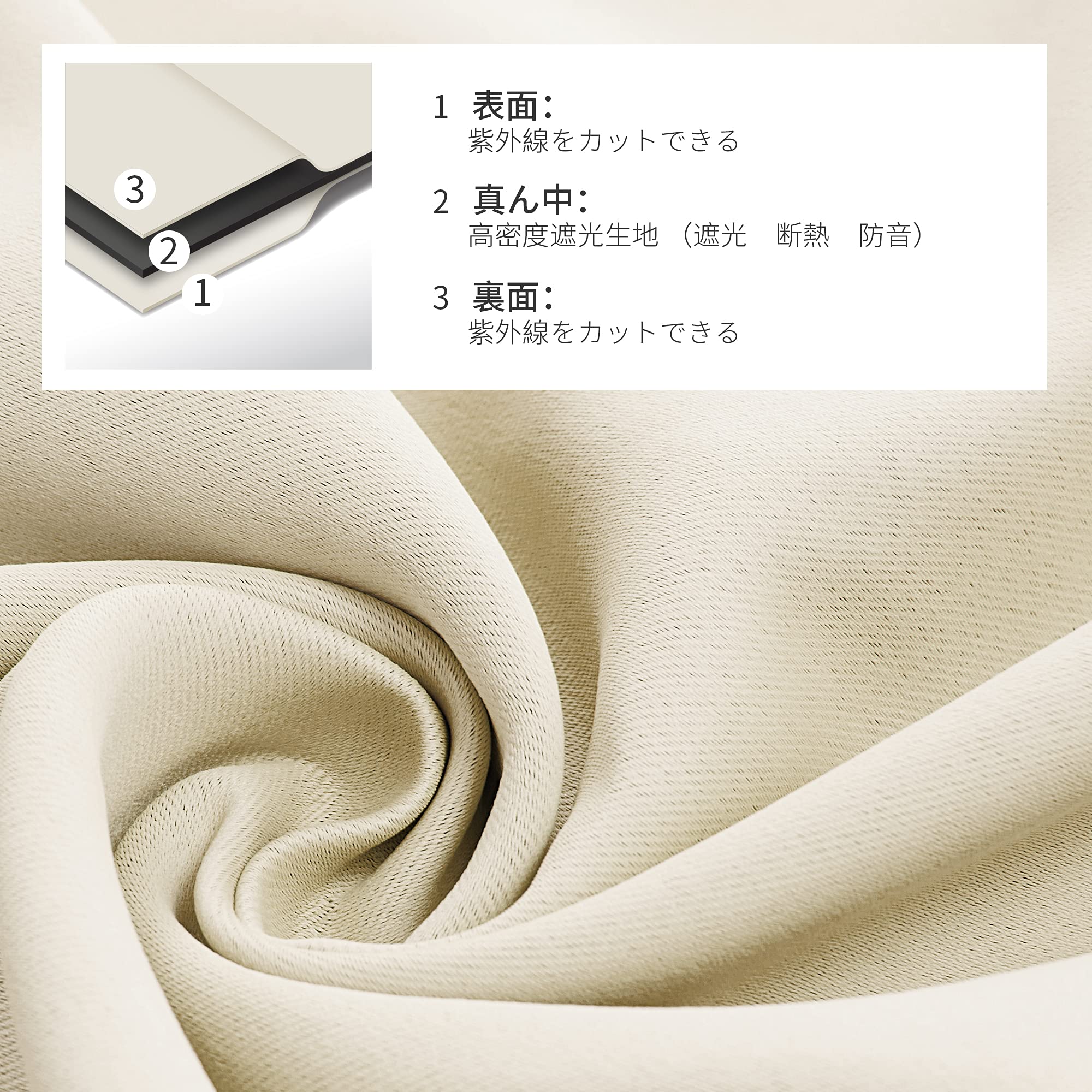 Deconovo 遮光カーテン 幅180cm丈200cm 2枚入 ドレープカーテン おしゃれ 仕切り 防寒 幅広い 形状記憶加工 北欧 UVカット 断熱 節電対策 昼夜目隠し ライトベージュ