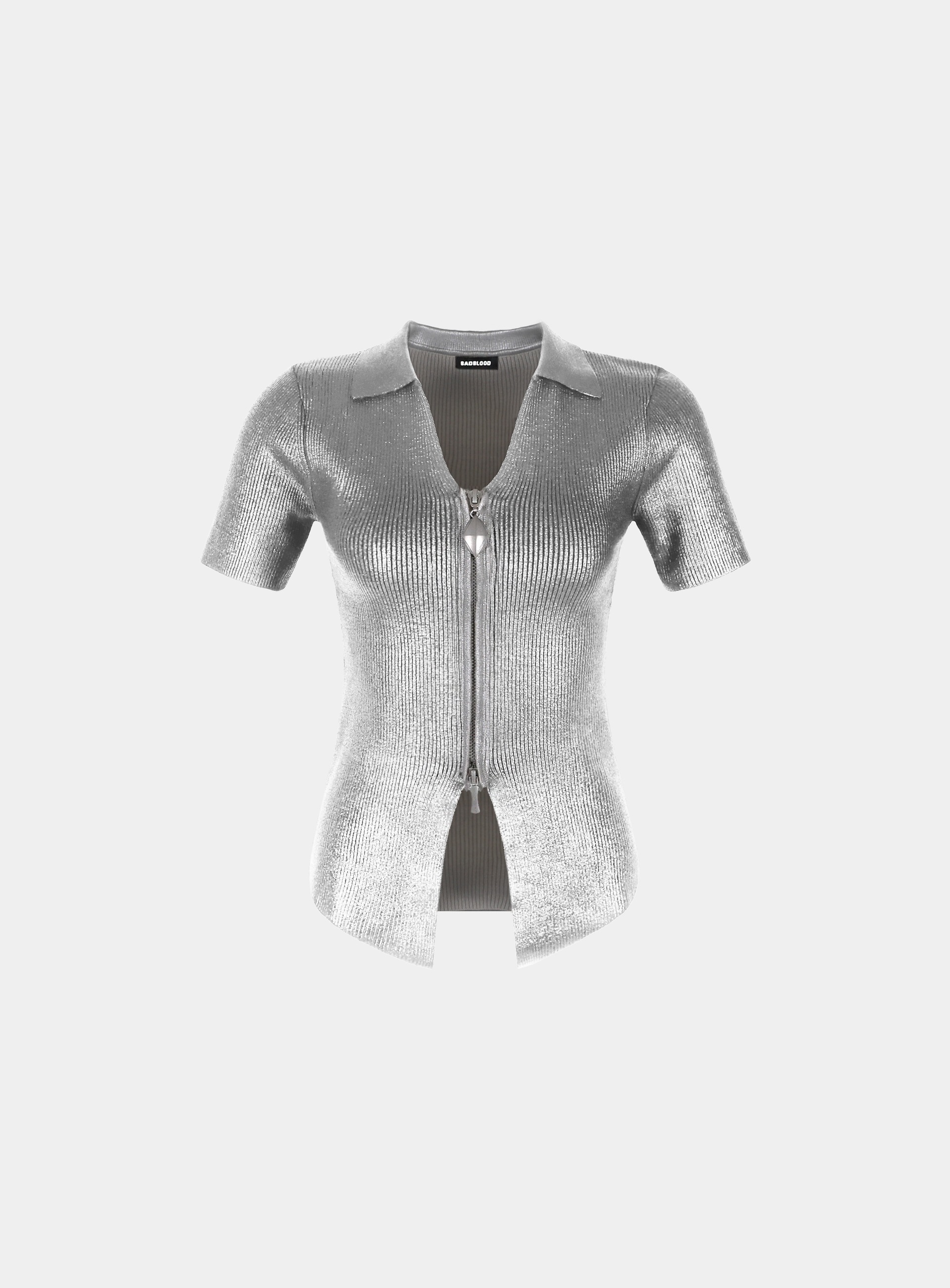 【BADBLOOD】 ELIPS METAL V - NECK COLLAR CARDIGAN : SILVER 【BADBLOOD】 ELIPS METAL V - NECK COLLAR CARDIGAN : SILVER