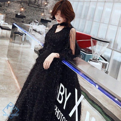HOT得価 カラードレス 黒 演奏会用ドレス 長袖 : レディース服 安い新品