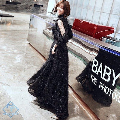 HOT得価 カラードレス 黒 演奏会用ドレス 長袖 : レディース服 安い新品