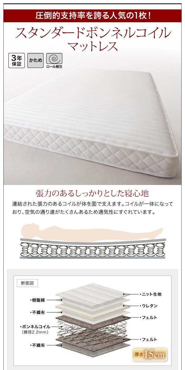 棚/コンセント付き デザイン すのこベッド [Morgent]モーゲント [スタンダードボンネルコイルマットレス付き] シングル [フレーム色]ブラック [マットレス色]ブラック