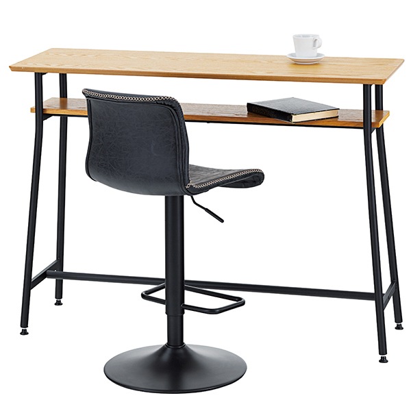 カウンターテーブル 幅120cm 木製 天然木 スチール テーブル ラック アジャスター ハイテーブル バーテーブル 棚付き 収納 パソコンデスク ワークデスク デスク 机 キッチンカウンター