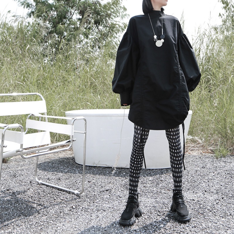 ワンピース春2025新型女性小衆デザイン2着ロープ提灯蓬蓬蓬立襟中長タイプワンピース ワンピース春2025新型女性小衆デザイン2着ロープ提灯蓬蓬蓬立襟中長タイプワンピース