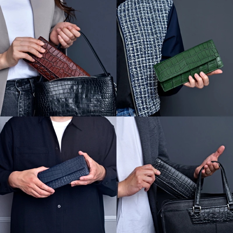 クロコダイル 本革 かぶせ 目地染め 薄型 長財布 レディース メンズ ワニ エキゾチックレザー ギフト プレゼント 大人 かっこいい ウォレット スリム 男女兼用