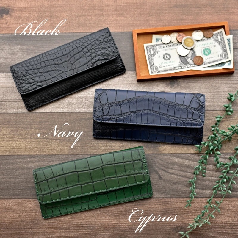 クロコダイル 本革 かぶせ 目地染め 薄型 長財布 レディース メンズ ワニ エキゾチックレザー ギフト プレゼント 大人 かっこいい ウォレット スリム 男女兼用