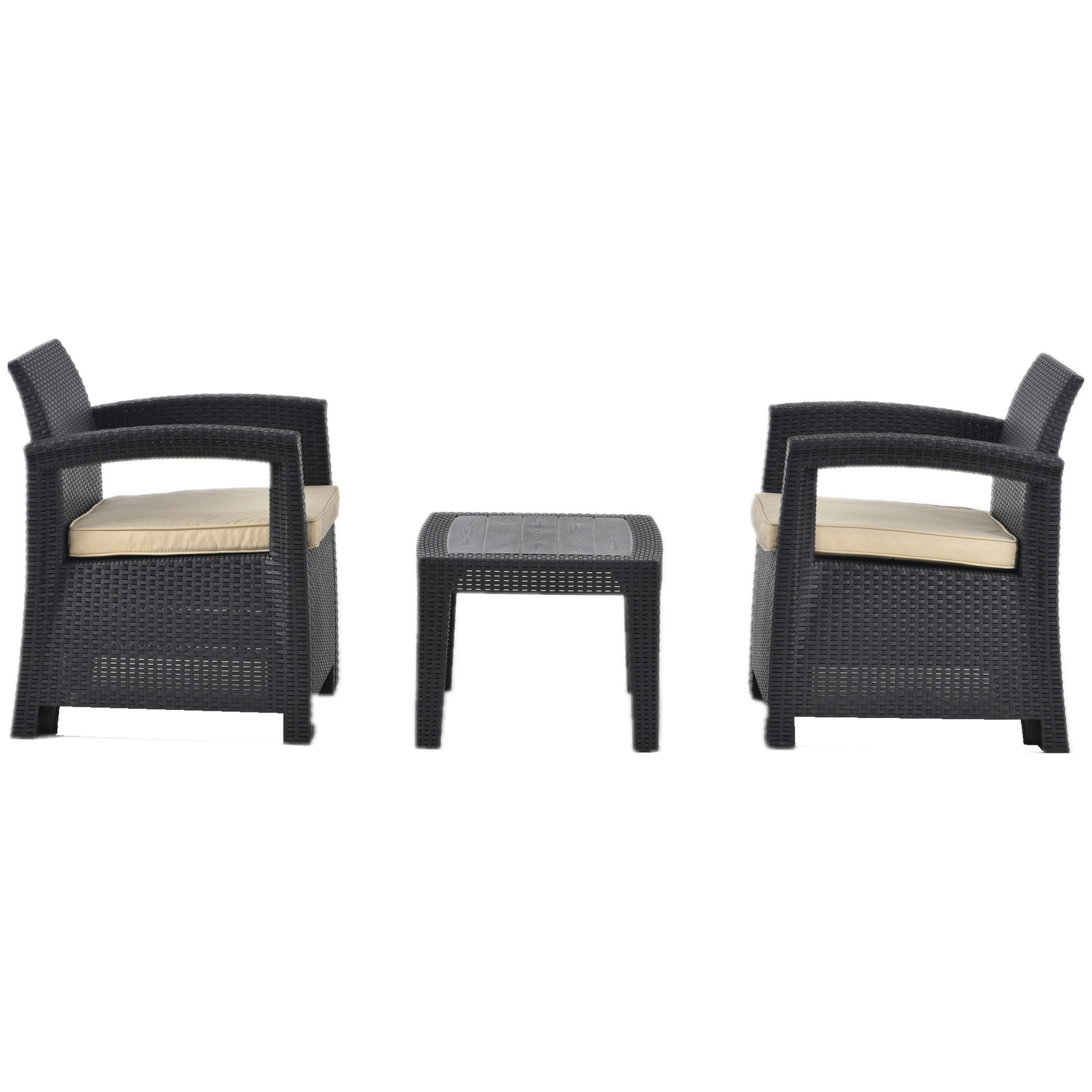 【大好評！最安値挑戦!】ラタン調 ガーデンファニチャー 3点 ガーデンテーブル ガーデンチェアー ラタン調 テーブル 家具 樹脂 ホテル カフェ ベランダ テラス 屋外家具 高級 ソファ ガーデンソフ