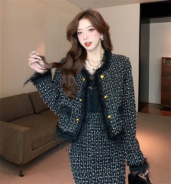 ユナイテッドアローズ　ツイードジャケット　タイトスカート　スーツセットアップ ツイードジャケット × タイトスカート セットアップ (セットアップ