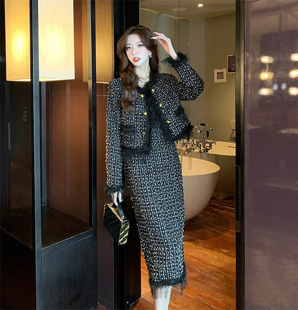 ユナイテッドアローズ　ツイードジャケット　タイトスカート　スーツセットアップ ツイードジャケット × タイトスカート セットアップ (セットアップ