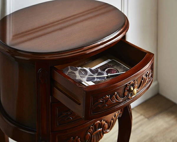 マホガニー ナイトテーブル ベッドサイドテーブル 2段引出し 収納