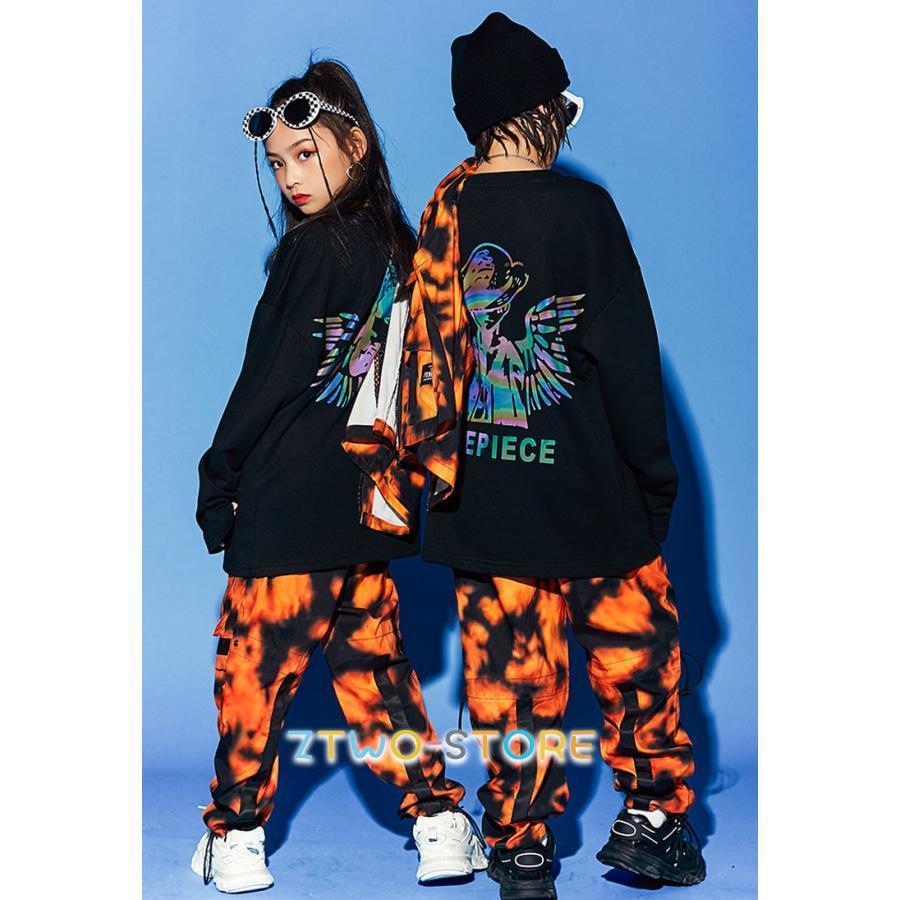 キッズダンス衣装 セットアップ 絞り染め ベスト オレンジ カーゴパンツ 長ズボン 女の子 男の子 ダンス衣装 韓国 ジャズダンス ヒップホップ ステージ衣装