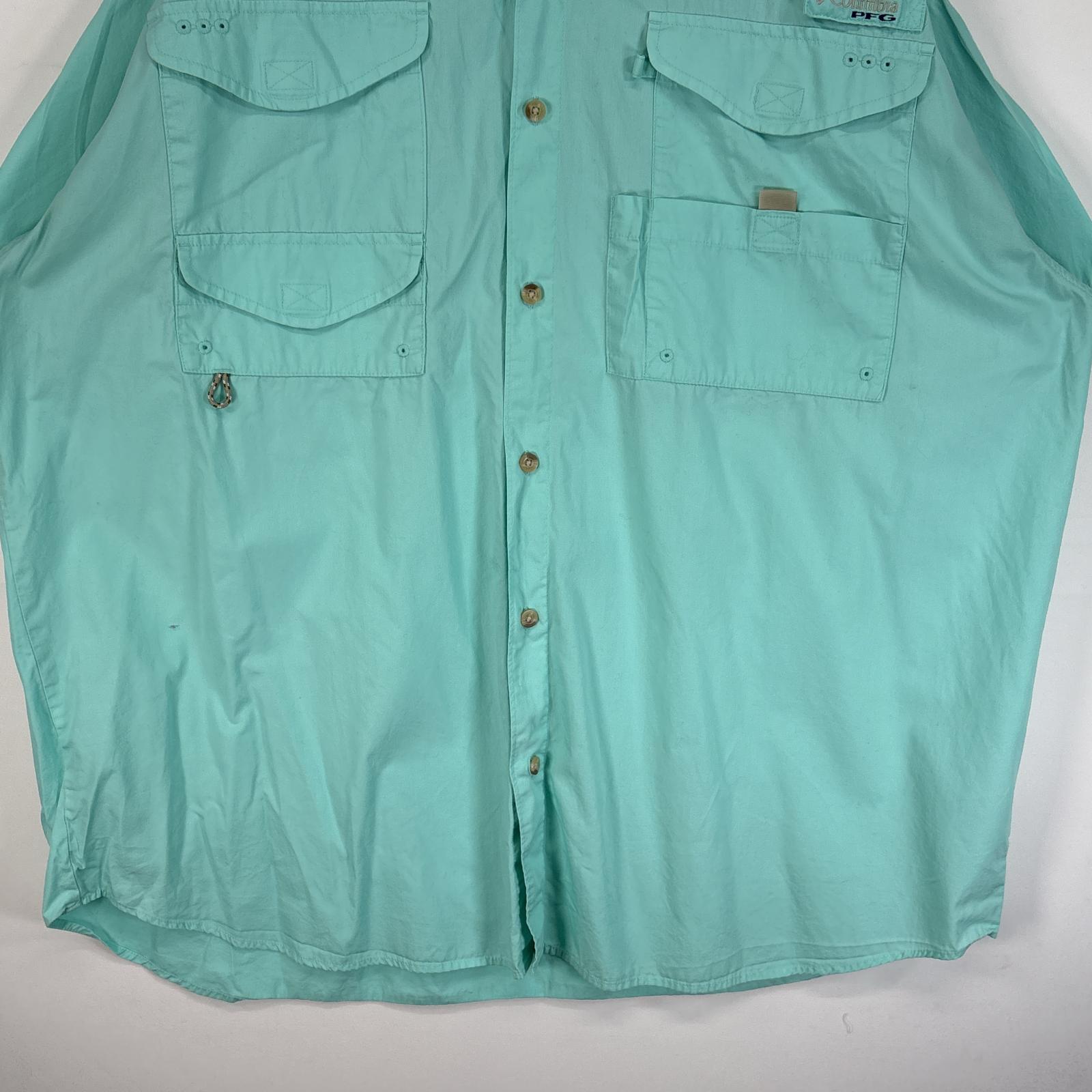 古着 半袖シャツ ロゴ バックデザイン 刺繍 大きいサイズ PFG XXL 水色系 無地 メンズ