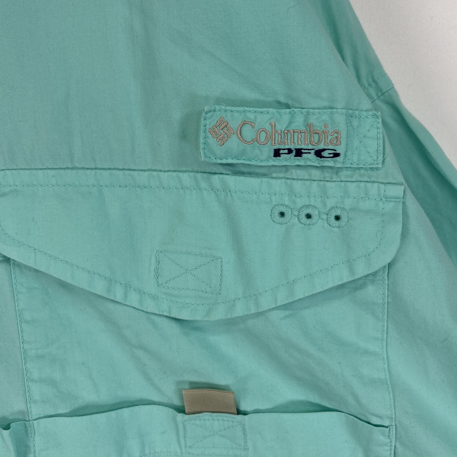 古着 半袖シャツ ロゴ バックデザイン 刺繍 大きいサイズ PFG XXL 水色系 無地 メンズ