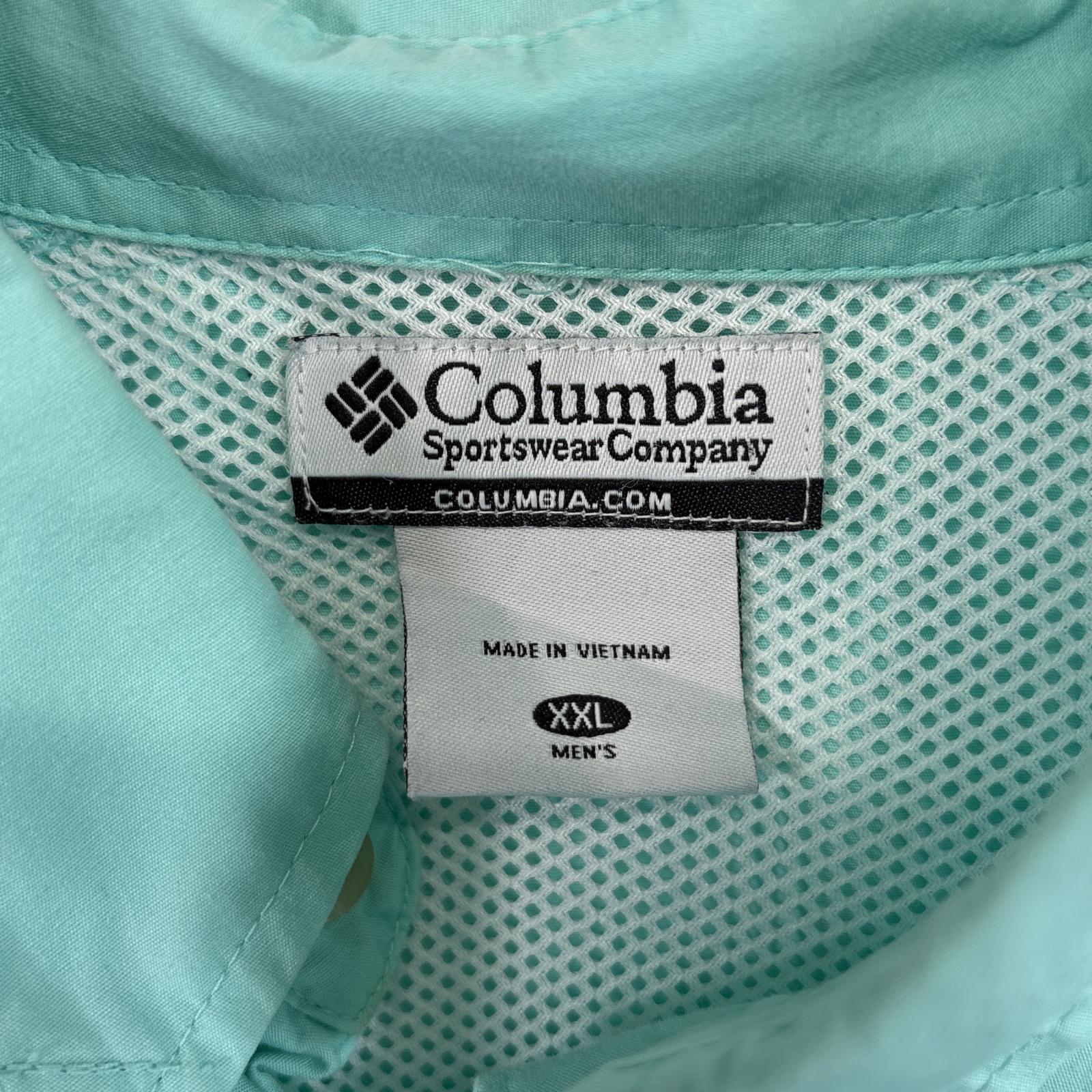 古着 半袖シャツ ロゴ バックデザイン 刺繍 大きいサイズ PFG XXL 水色系 無地 メンズ