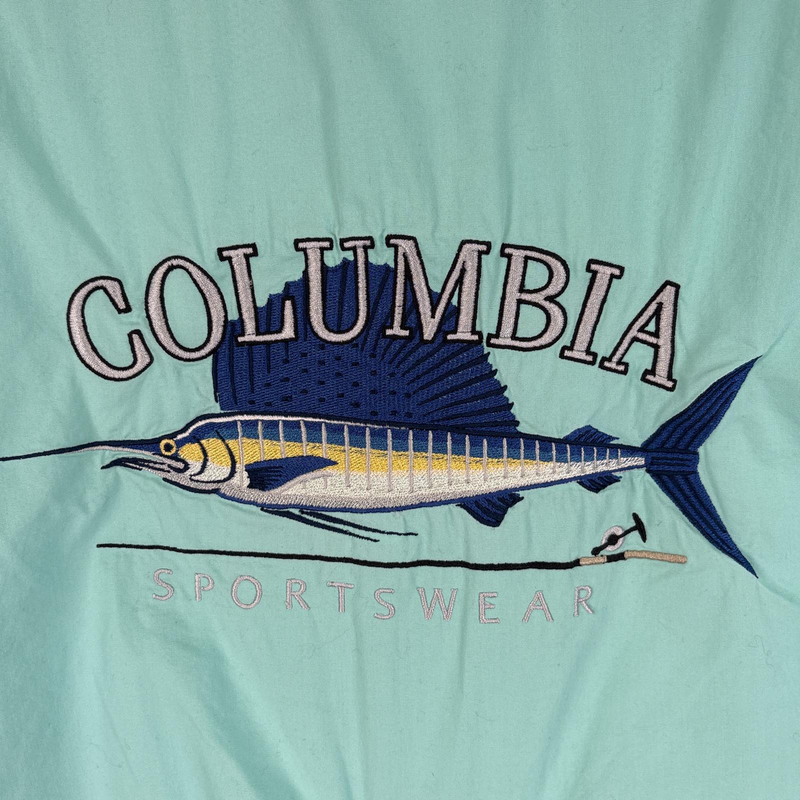 古着 半袖シャツ ロゴ バックデザイン 刺繍 大きいサイズ PFG XXL 水色系 無地 メンズ