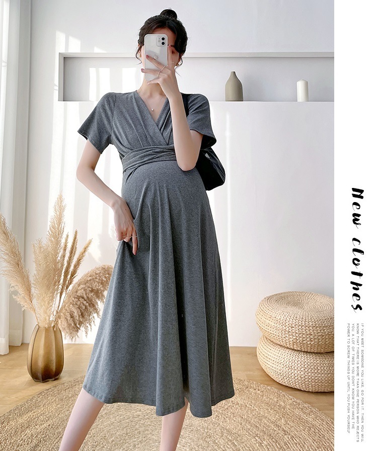 【日本未発売/送料無料】マタニティ ワンピース Vネック 半袖 カシュクール ハイウエスト 【日本未発売/送料無料】マタニティ ワンピース Vネック 半袖 カシュクール ハイウエスト