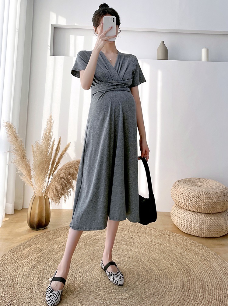 【日本未発売/送料無料】マタニティ ワンピース Vネック 半袖 カシュクール ハイウエスト 【日本未発売/送料無料】マタニティ ワンピース Vネック 半袖 カシュクール ハイウエスト