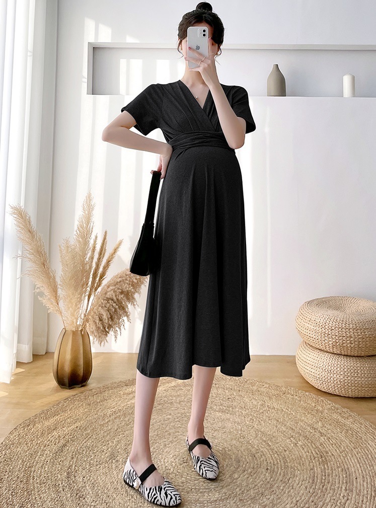 【日本未発売/送料無料】マタニティ ワンピース Vネック 半袖 カシュクール ハイウエスト 【日本未発売/送料無料】マタニティ ワンピース Vネック 半袖 カシュクール ハイウエスト