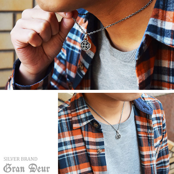 GRAN DEUR ダイヤモンド フレア クロス オクタゴン シルバーネックレス メンズ GRAN DEUR ダイヤモンド フレア クロス オクタゴン シルバーネックレス メンズ