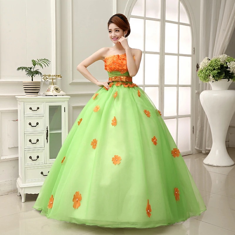 オレンジ　カラードレス　フォーマルドレス　レース　花柄　ロングドレス　パーティードレス ワンピース カラードレス　二次会 演奏会 披露宴 結婚式 発表会　忘年会　演出舞台