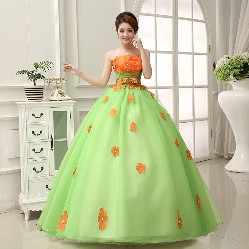 オレンジ　カラードレス　フォーマルドレス　レース　花柄　ロングドレス　パーティードレス ワンピース カラードレス　二次会 演奏会 披露宴 結婚式 発表会　忘年会　演出舞台