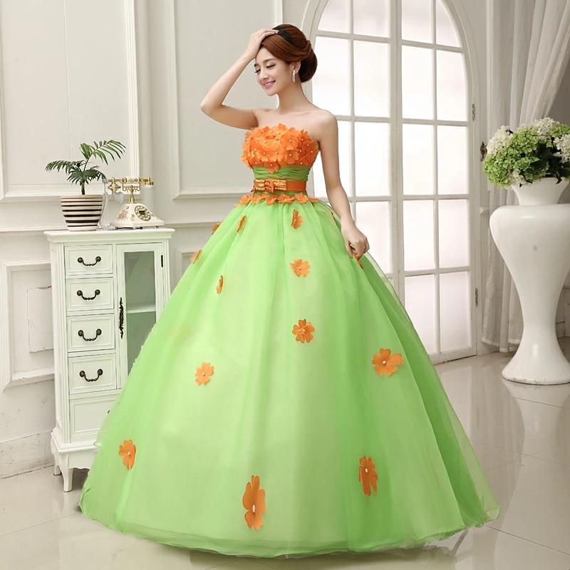 オレンジ　カラードレス　フォーマルドレス　レース　花柄　ロングドレス　パーティードレス ワンピース カラードレス　二次会 演奏会 披露宴 結婚式 発表会　忘年会　演出舞台