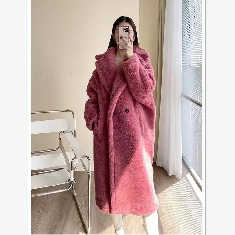 【急速出荷!】Lucky bag福袋Liu Taoの同じテディベアコート女性用24新作ミドル丈グレインアルパカシルエットファーコート